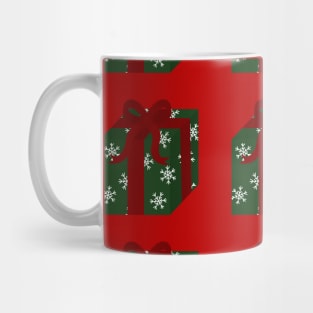Green Snowflake Holiday Present Red Ribbon Mug